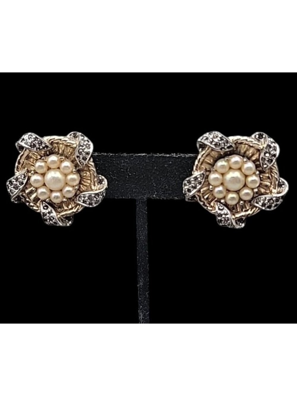 Vintage Jomaz Signed Clip On Earrings Cultured Pearls Patent # Early Design
